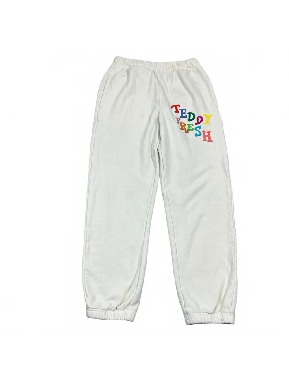 Teddy Fresh Sweatpant Jogger Cream Ankle Rainbow Spellout Logo Drawstring XL